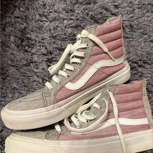 Vans Women's Pink and Gray High-Top Sneakers